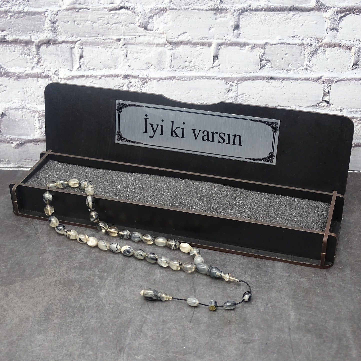 Kehribar Tesbih / Sikma Tesbih Kutulu İsim Yazılı