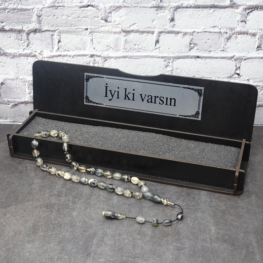 Kehribar Tesbih / Sikma Tesbih Kutulu İsim Yazılı