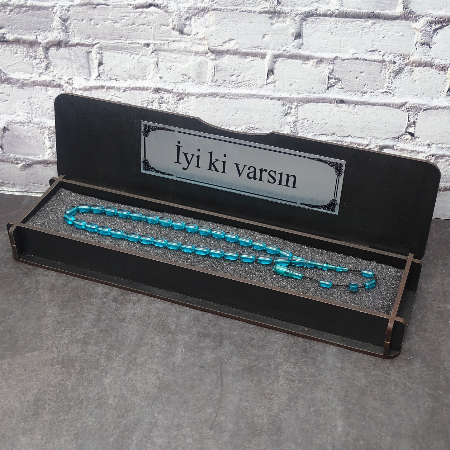 Kehribar Tesbih / Sikma Tesbih Kutulu İsim Yazılı