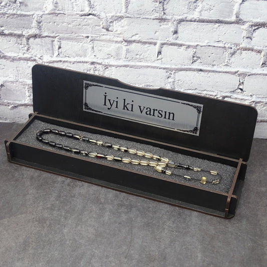Kehribar Tesbih / Sikma Tesbih Kutulu İsim Yazılı
