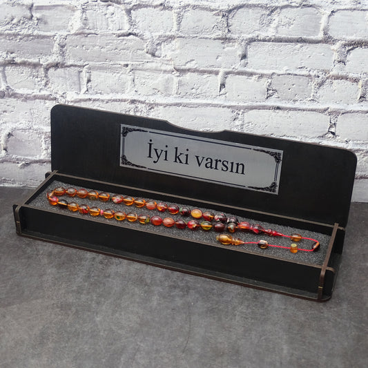 Kehribar Tesbih / Sikma Tesbih Kutulu İsim Yazılı