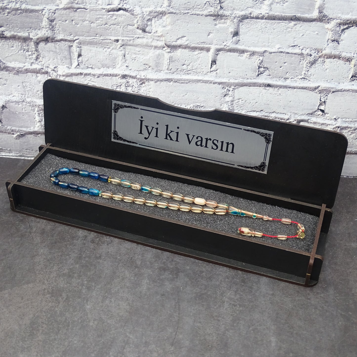 Kehribar Tesbih / Sikma Tesbih Kutulu İsim Yazılı