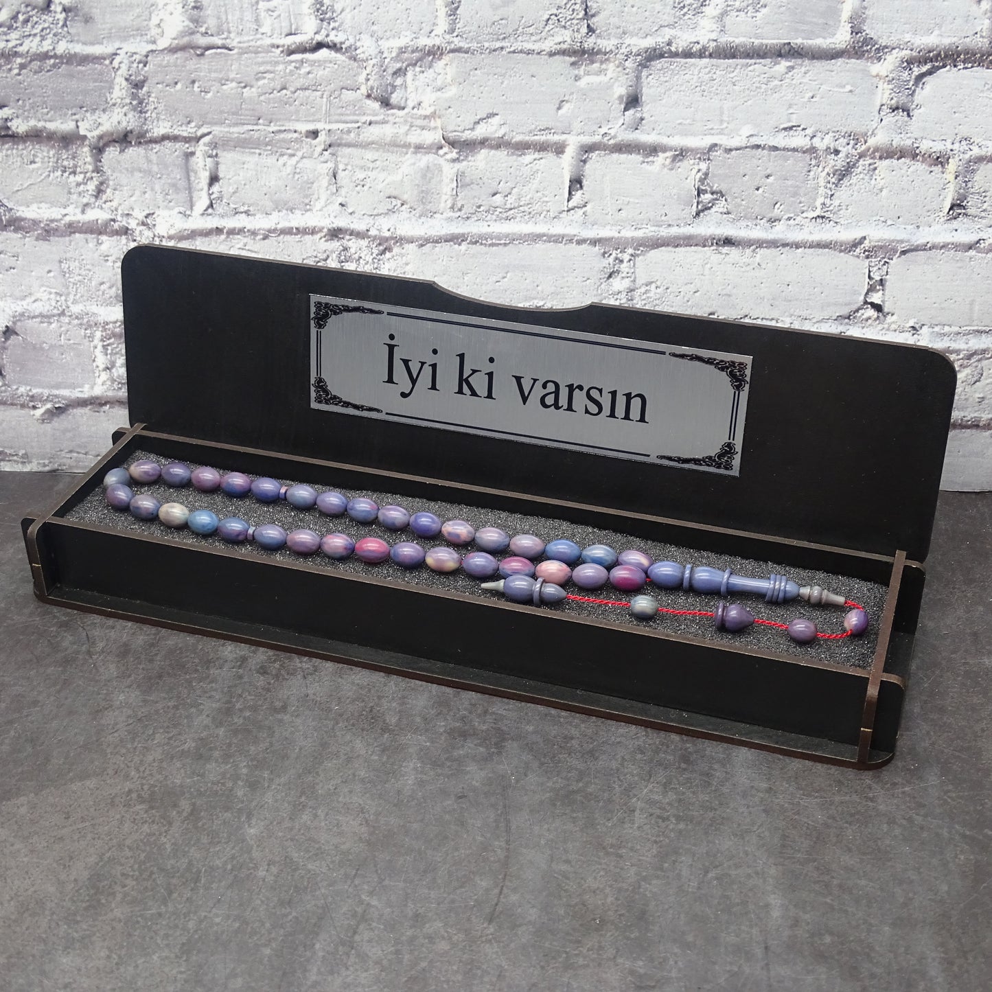 Kehribar Tesbih / Sikma Tesbih Kutulu İsim Yazılı