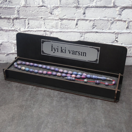 Kehribar Tesbih / Sikma Tesbih Kutulu İsim Yazılı