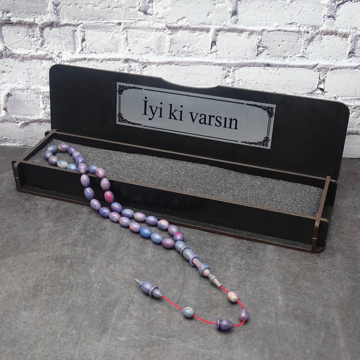 Kehribar Tesbih / Sikma Tesbih Kutulu İsim Yazılı