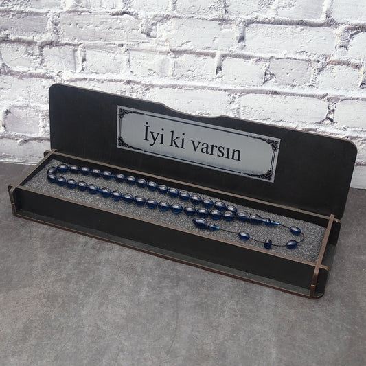 Kehribar Tesbih / Sikma Tesbih Kutulu İsim Yazılı