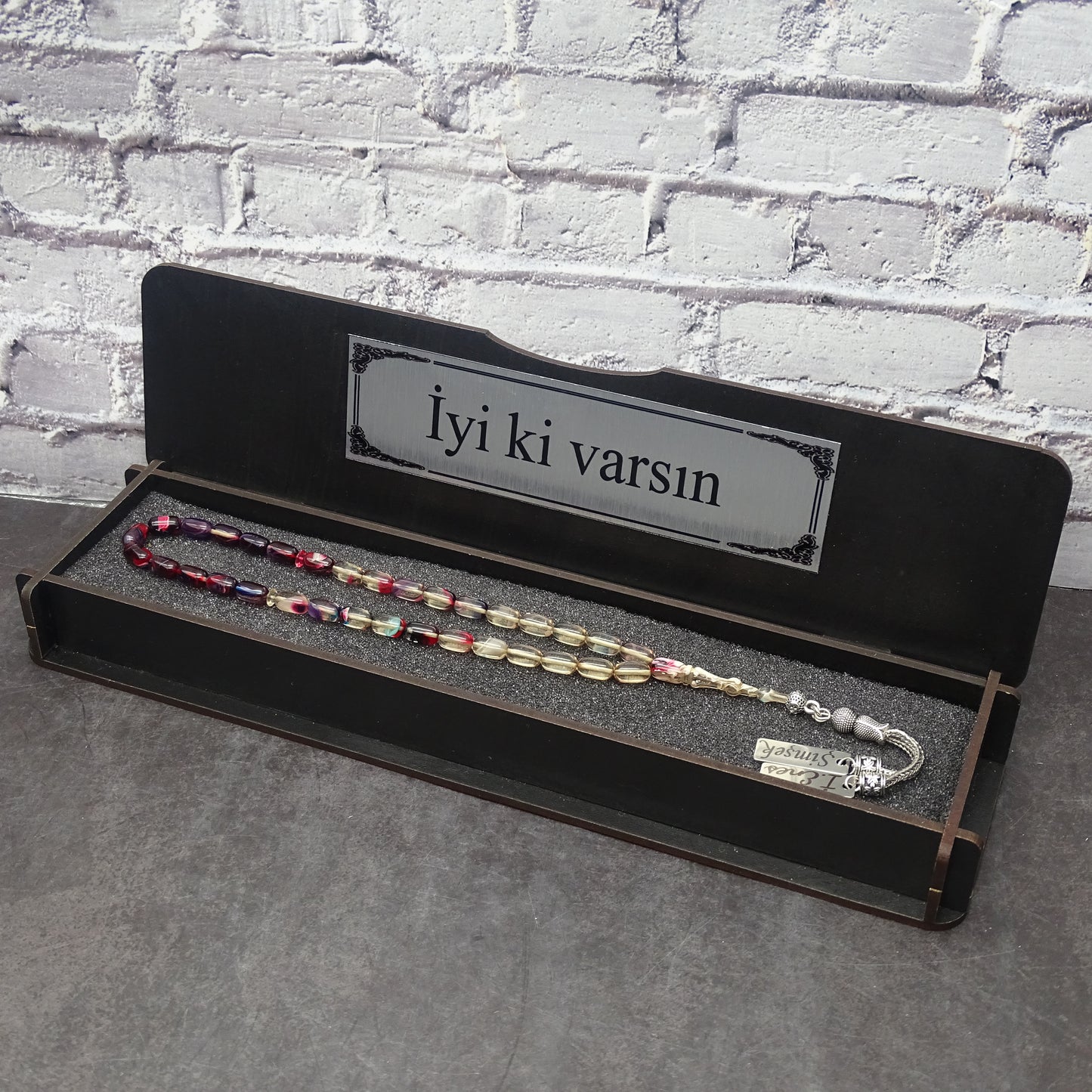 Kehribar Tesbih / Sikma Tesbih Kutulu İsim Yazılı
