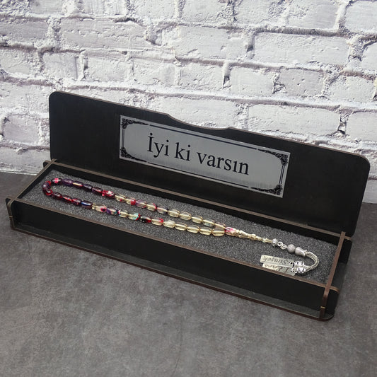 Kehribar Tesbih / Sikma Tesbih Kutulu İsim Yazılı