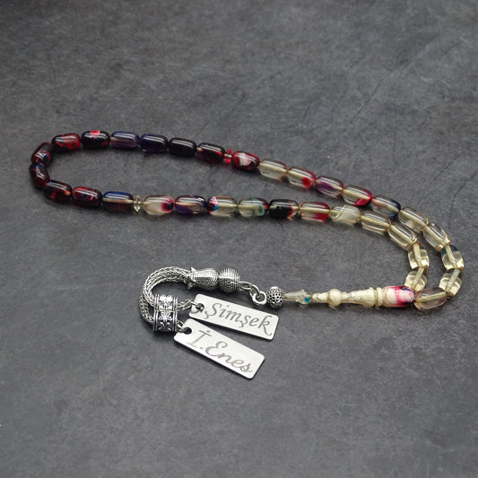 Kehribar Tesbih / Sikma Tesbih Kutulu İsim Yazılı