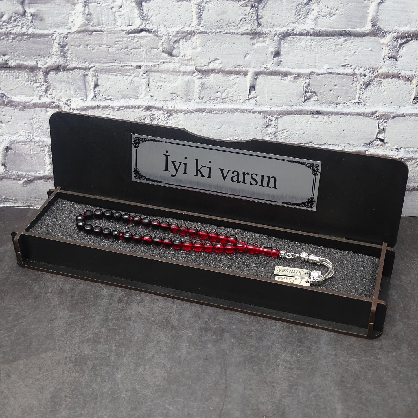 Kehribar Tesbih / Sikma Tesbih Kutulu İsim Yazılı