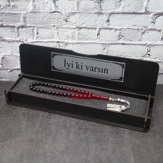 Kehribar Tesbih / Sikma Tesbih Kutulu İsim Yazılı