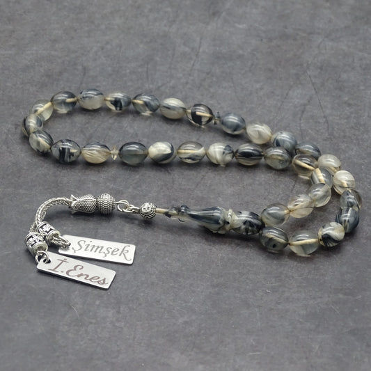 Kehribar Tesbih / Sikma Tesbih Kutulu İsim Yazılı