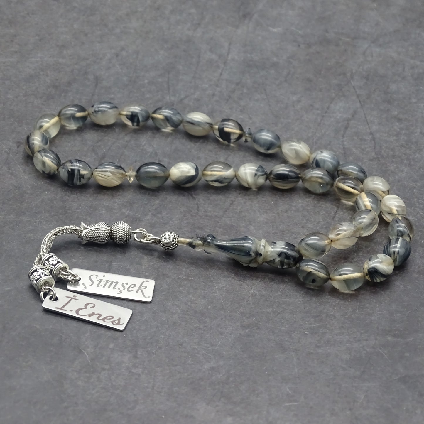 Kehribar Tesbih / Sikma Tesbih Kutulu İsim Yazılı