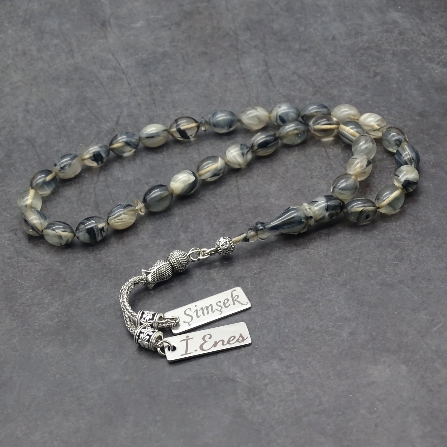 Kehribar Tesbih / Sikma Tesbih Kutulu İsim Yazılı