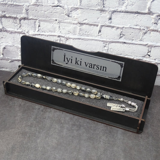 Kehribar Tesbih / Sikma Tesbih Kutulu İsim Yazılı