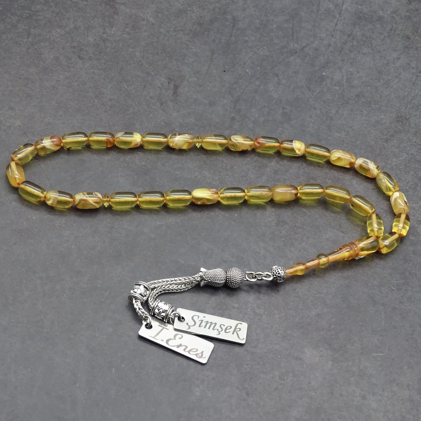 Kehribar Tesbih / Sikma Tesbih Kutulu İsim Yazılı