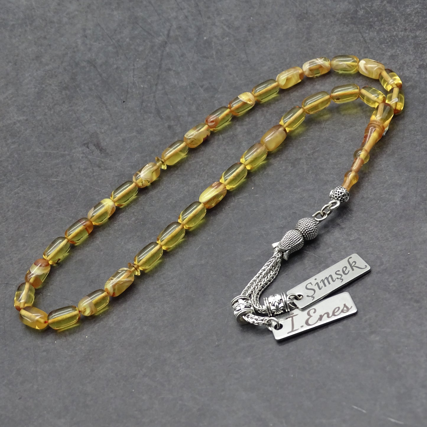 Kehribar Tesbih / Sikma Tesbih Kutulu İsim Yazılı