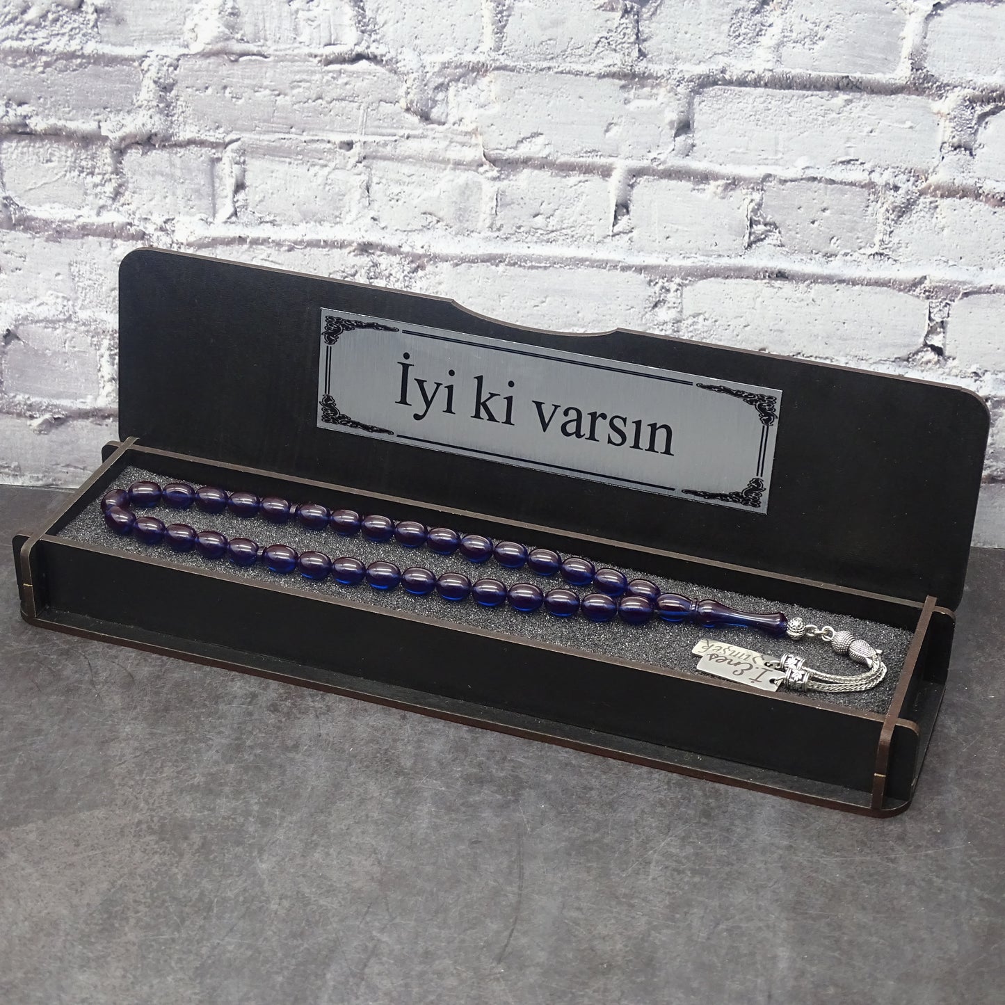Kehribar Tesbih / Sikma Tesbih Kutulu İsim Yazılı