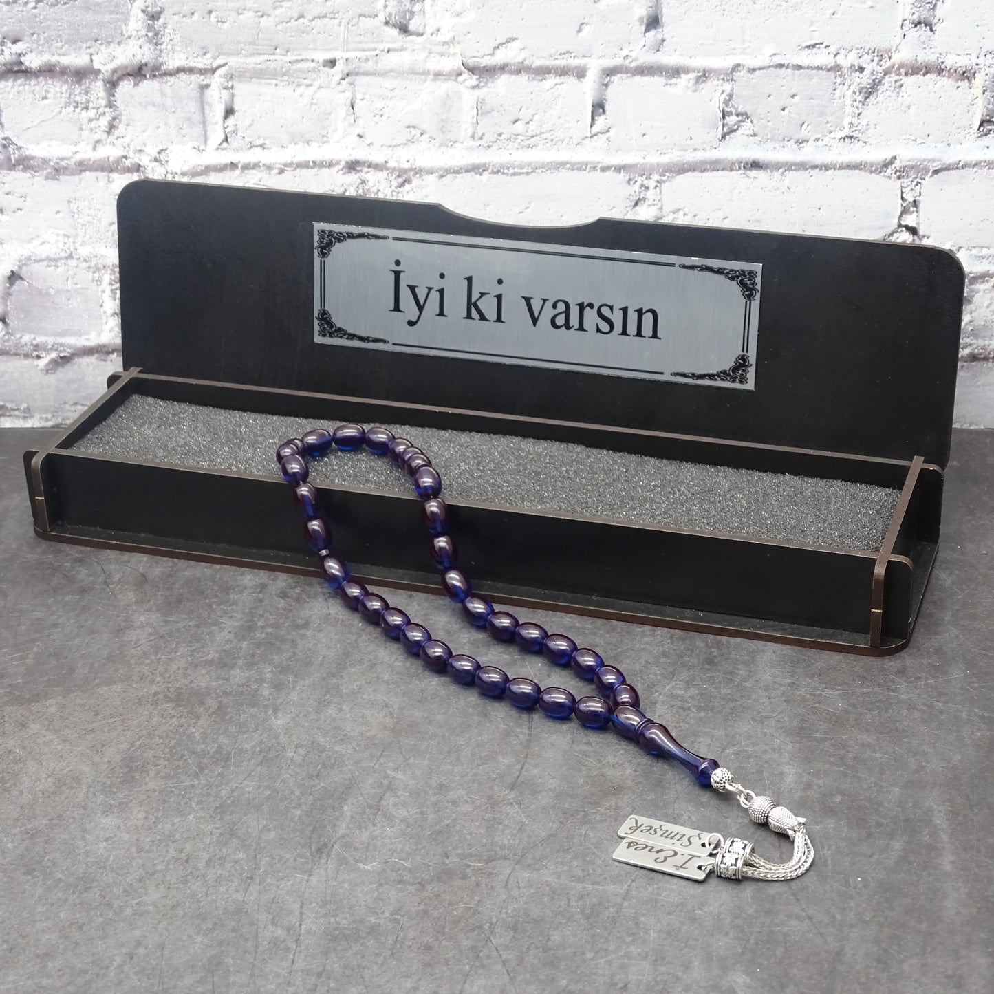 Kehribar Tesbih / Sikma Tesbih Kutulu İsim Yazılı