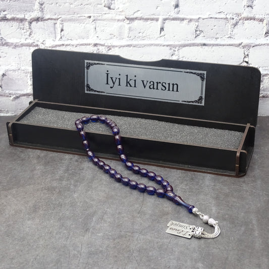 Kehribar Tesbih / Sikma Tesbih Kutulu İsim Yazılı