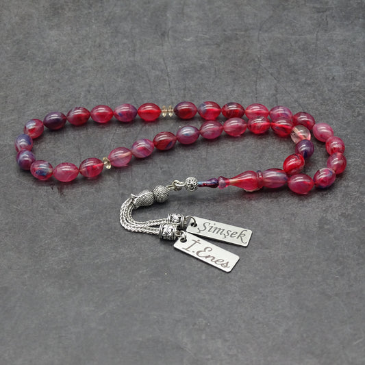 Kehribar Tesbih / Sikma Tesbih Kutulu İsim Yazılı