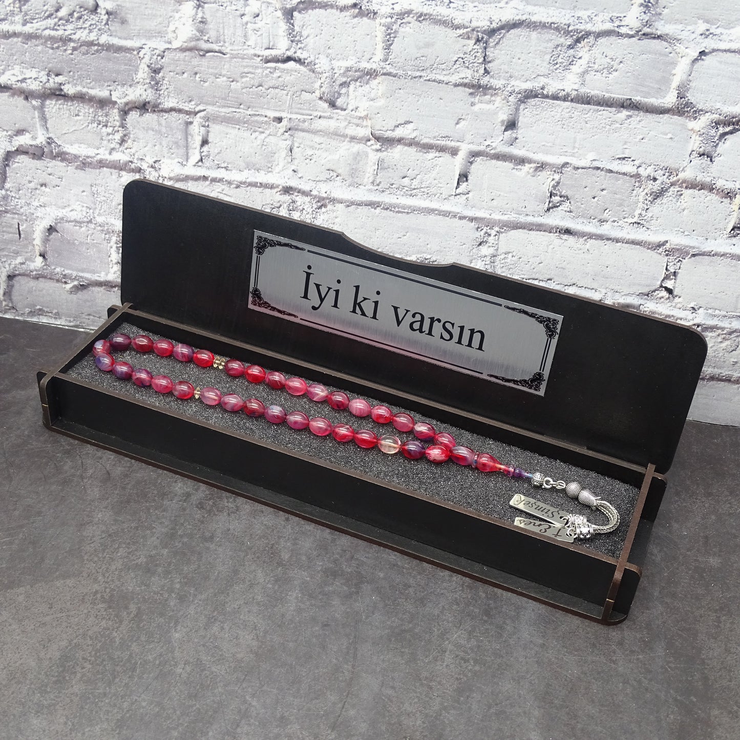 Kehribar Tesbih / Sikma Tesbih Kutulu İsim Yazılı