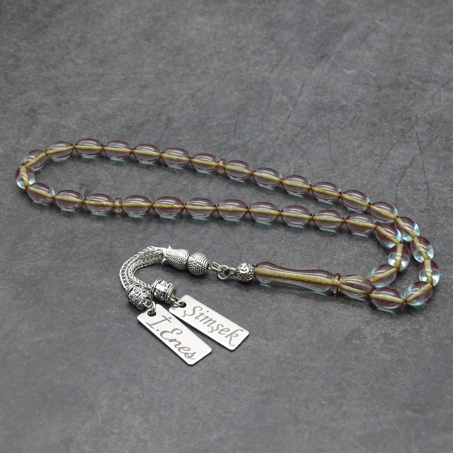 Kehribar Tesbih / Sikma Tesbih Kutulu İsim Yazılı