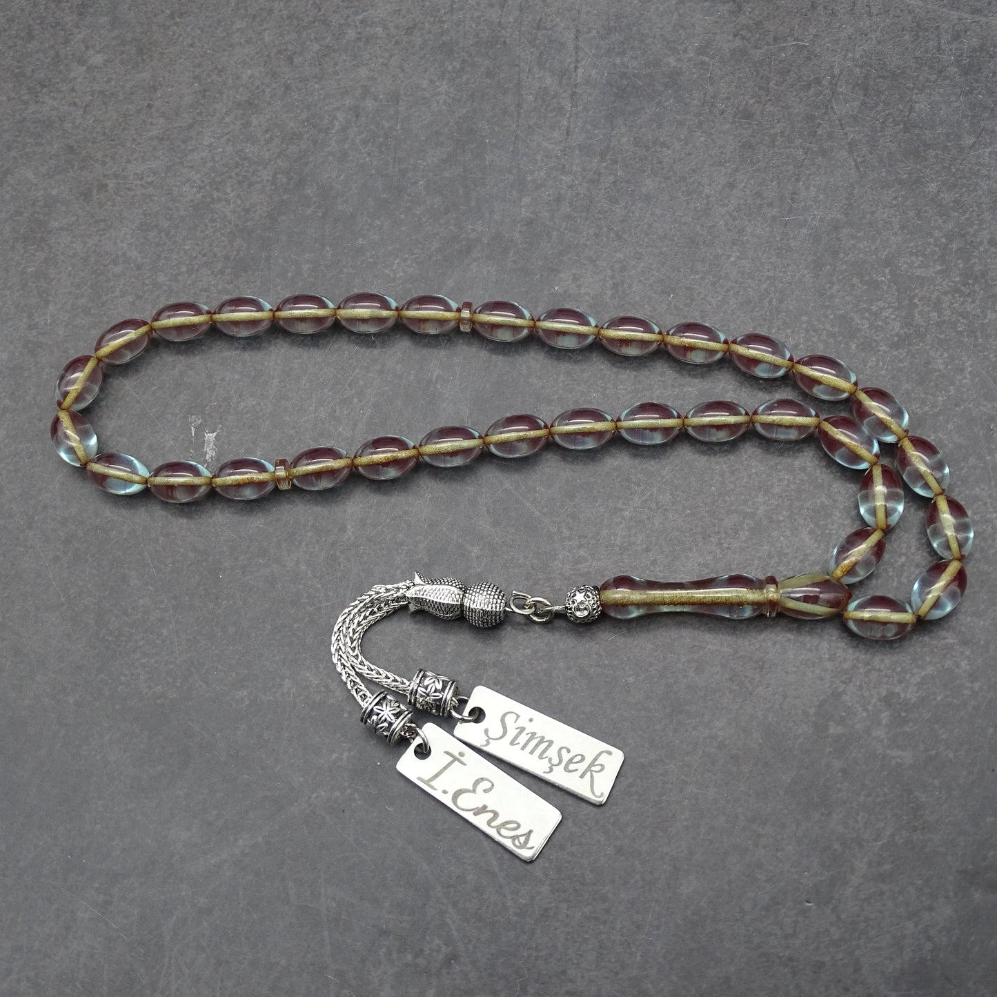 Kehribar Tesbih / Sikma Tesbih Kutulu İsim Yazılı