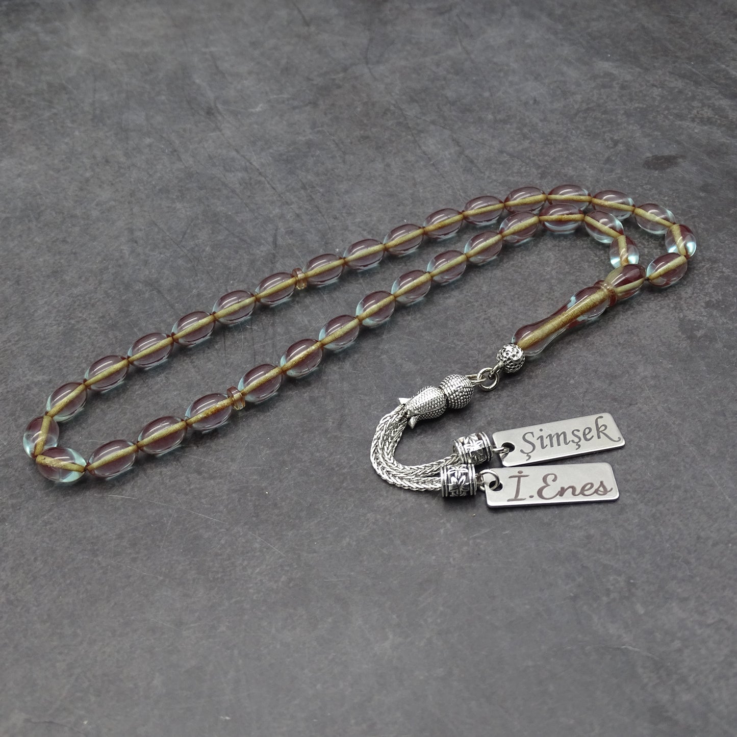 Kehribar Tesbih / Sikma Tesbih Kutulu İsim Yazılı