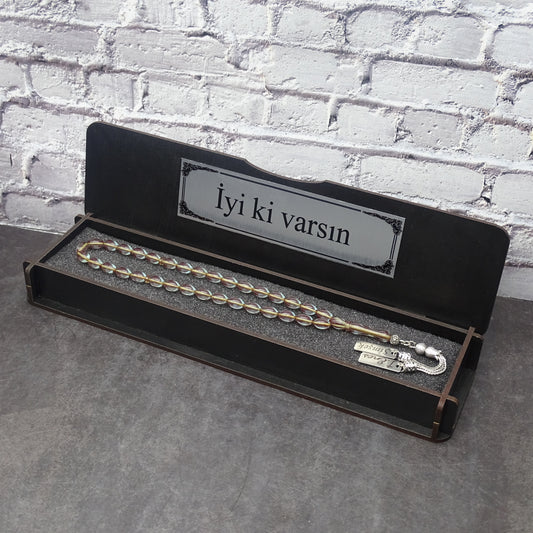 Kehribar Tesbih / Sikma Tesbih Kutulu İsim Yazılı