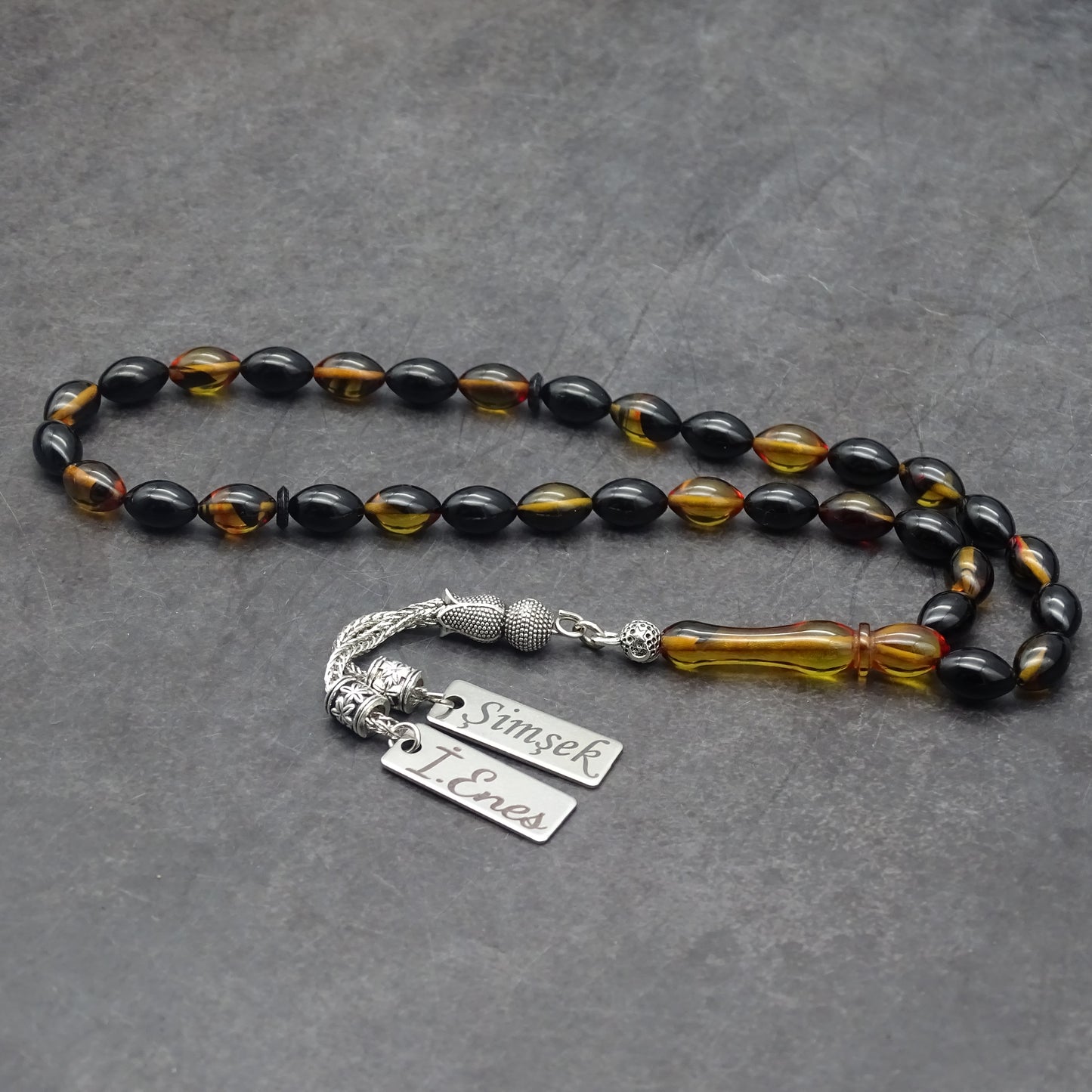 Kehribar Tesbih / Sikma Tesbih Kutulu İsim Yazılı