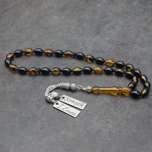 Kehribar Tesbih / Sikma Tesbih Kutulu İsim Yazılı