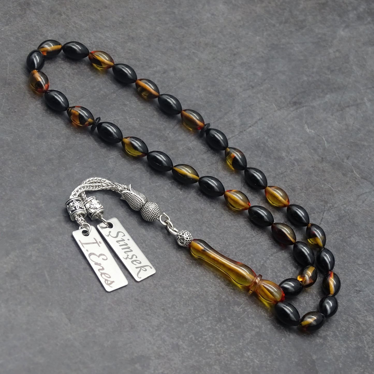 Kehribar Tesbih / Sikma Tesbih Kutulu İsim Yazılı