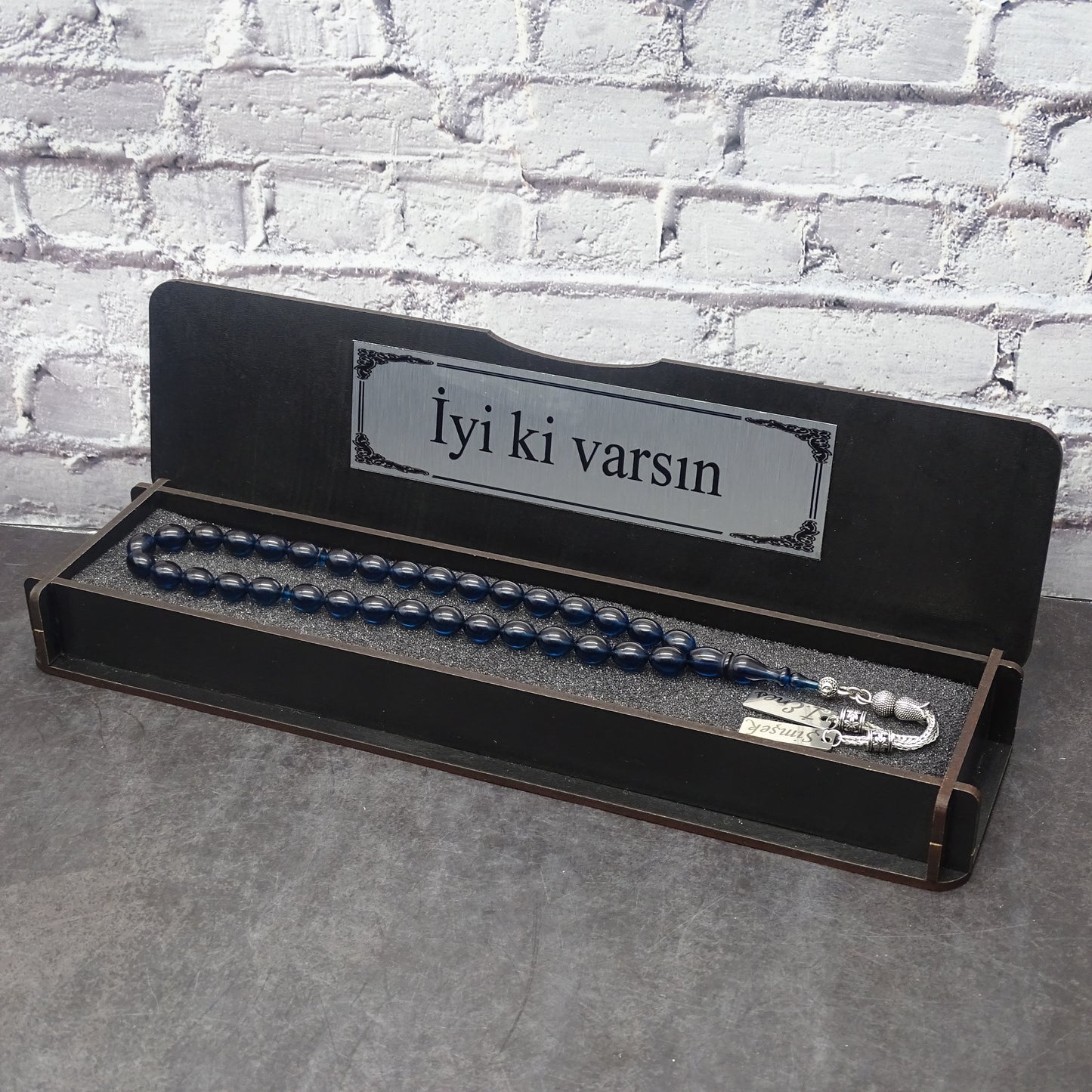 Kehribar Tesbih / Sikma Tesbih Kutulu İsim Yazılı