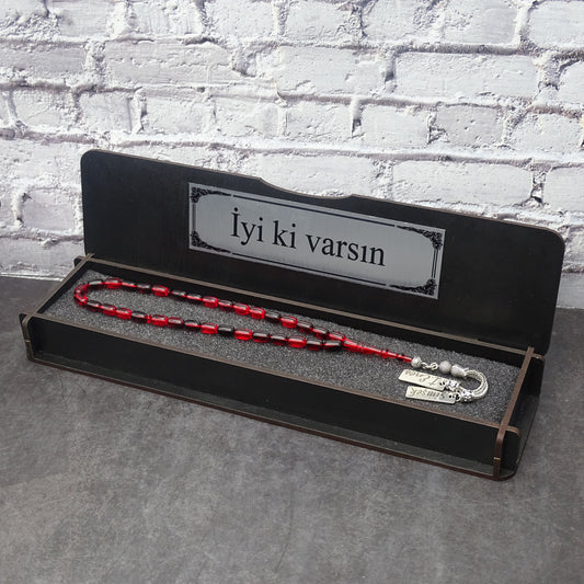 Kehribar Tesbih / Sikma Gebetskette Namen Gravur mit Box