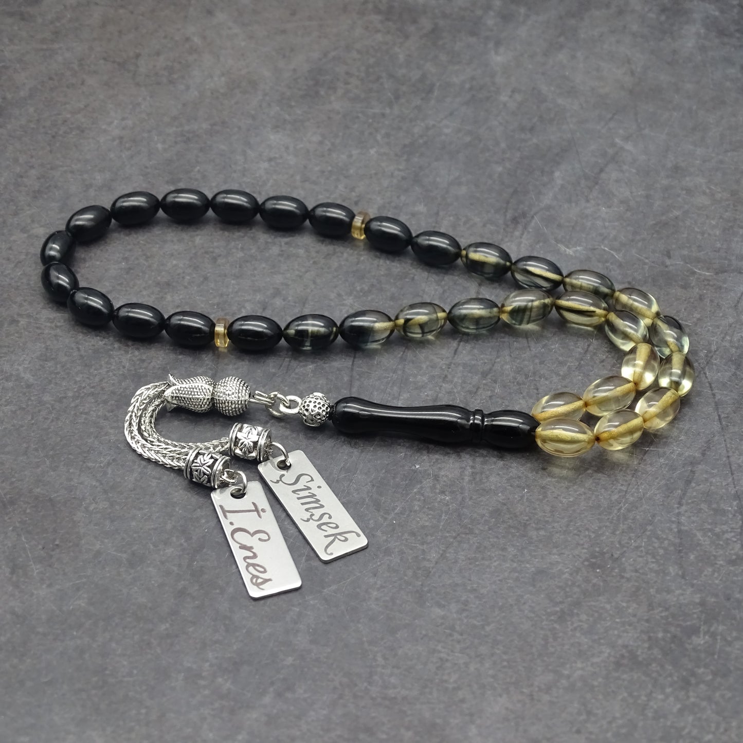 Kehribar Tesbih / Sikma Tesbih Kutulu İsim Yazılı