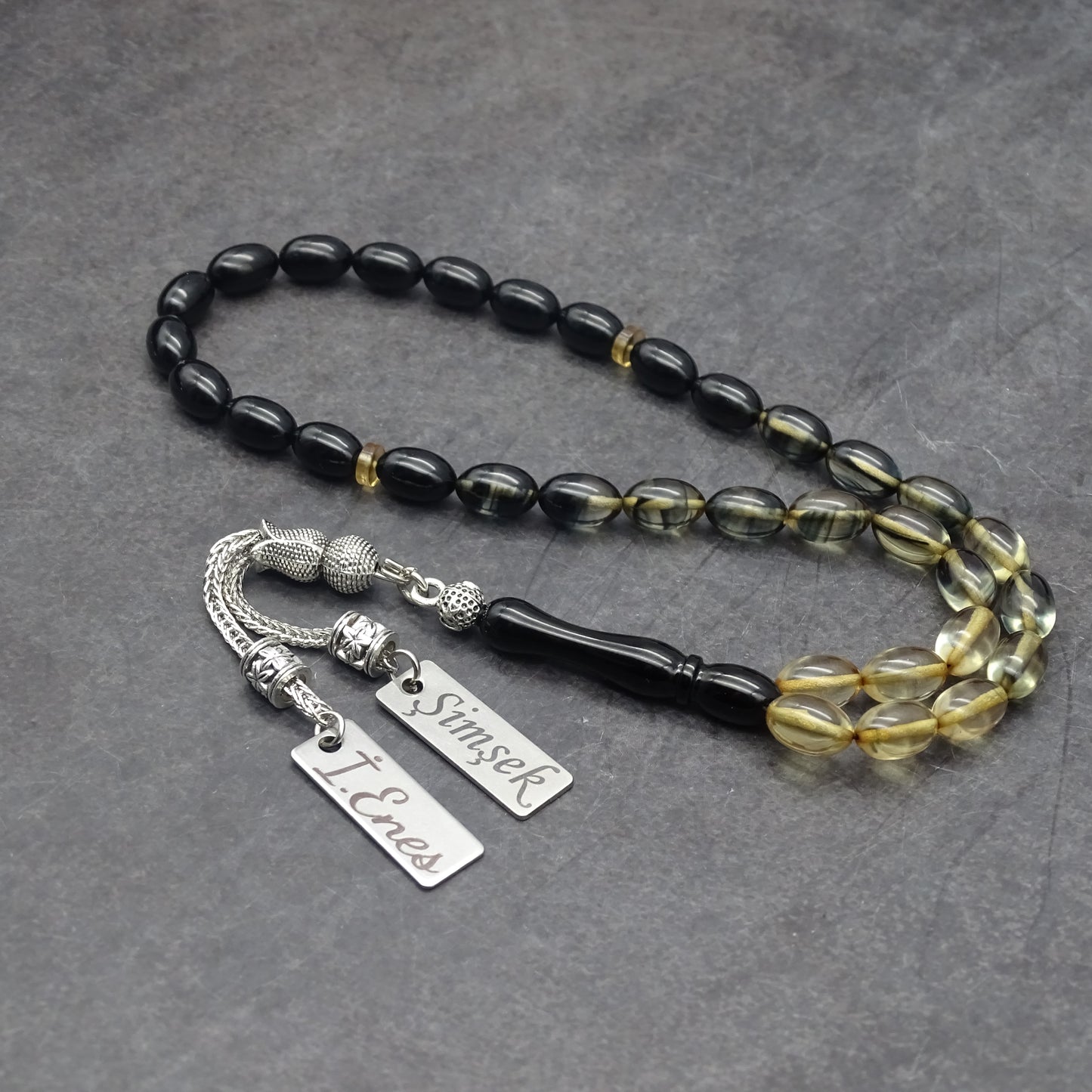 Kehribar Tesbih / Sikma Gebetskette Namen Gravur mit Box