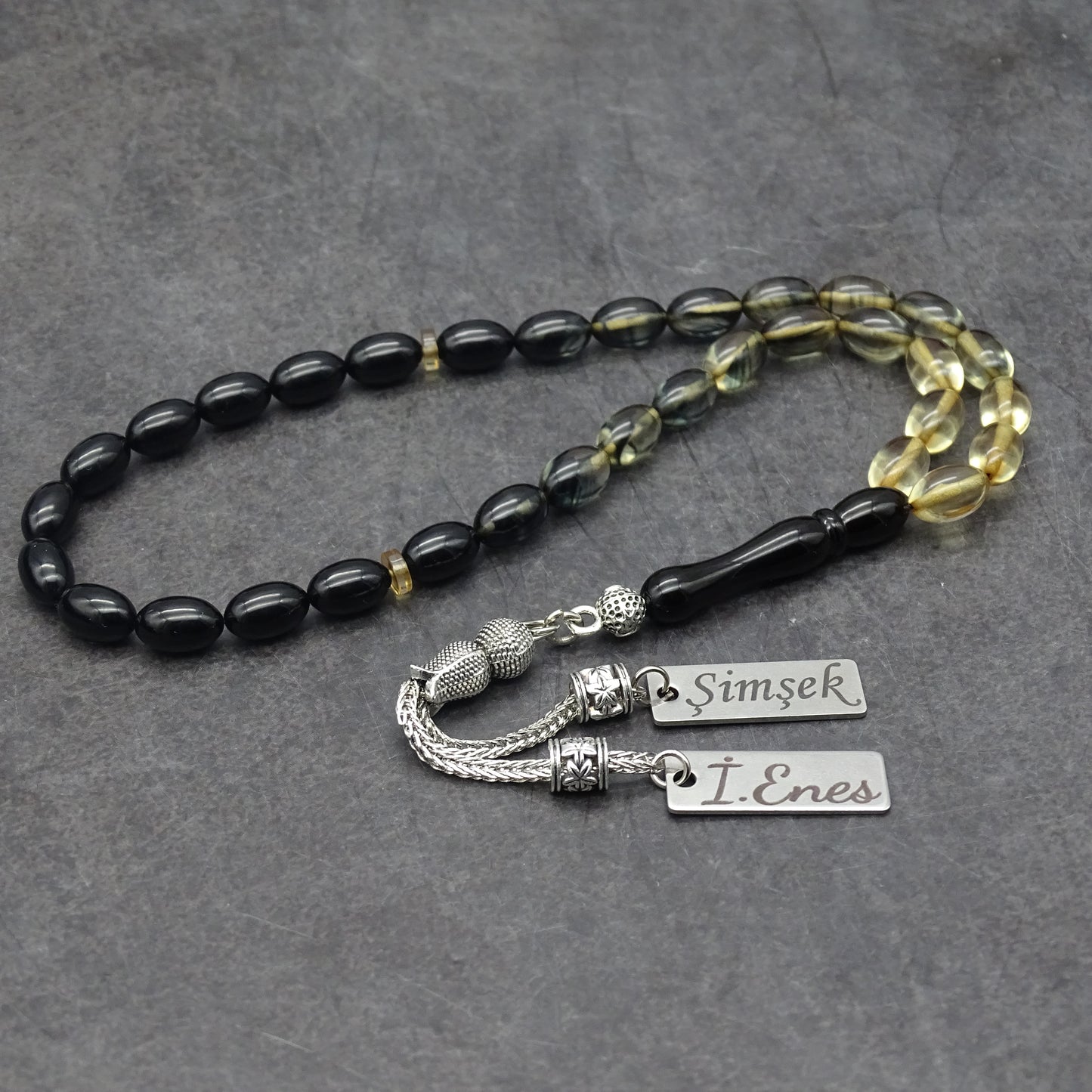 Kehribar Tesbih / Sikma Tesbih Kutulu İsim Yazılı