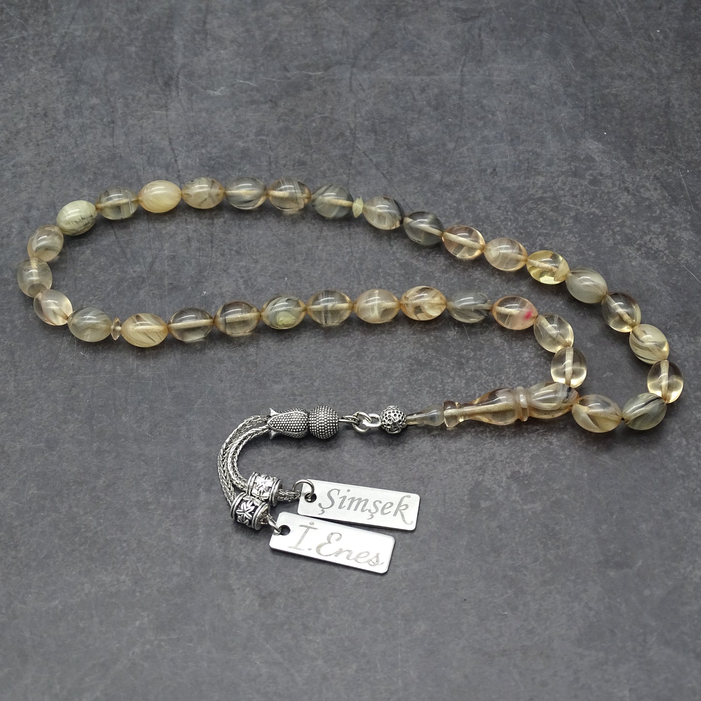 Kehribar Tesbih / Sikma Tesbih Kutulu İsim Yazılı