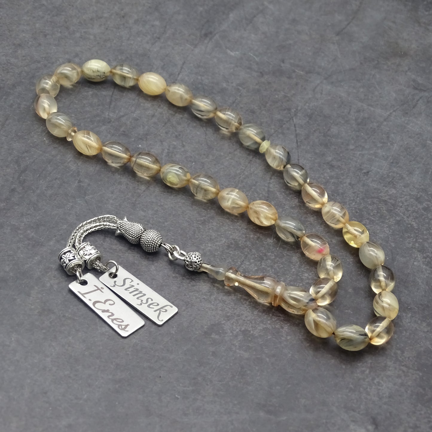 Kehribar Tesbih / Sikma Tesbih Kutulu İsim Yazılı