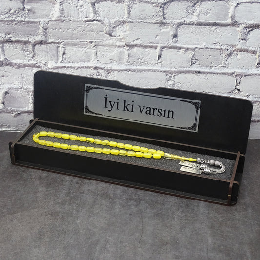 Kehribar Tesbih / Sikma Gebetskette Namen Gravur mit Box