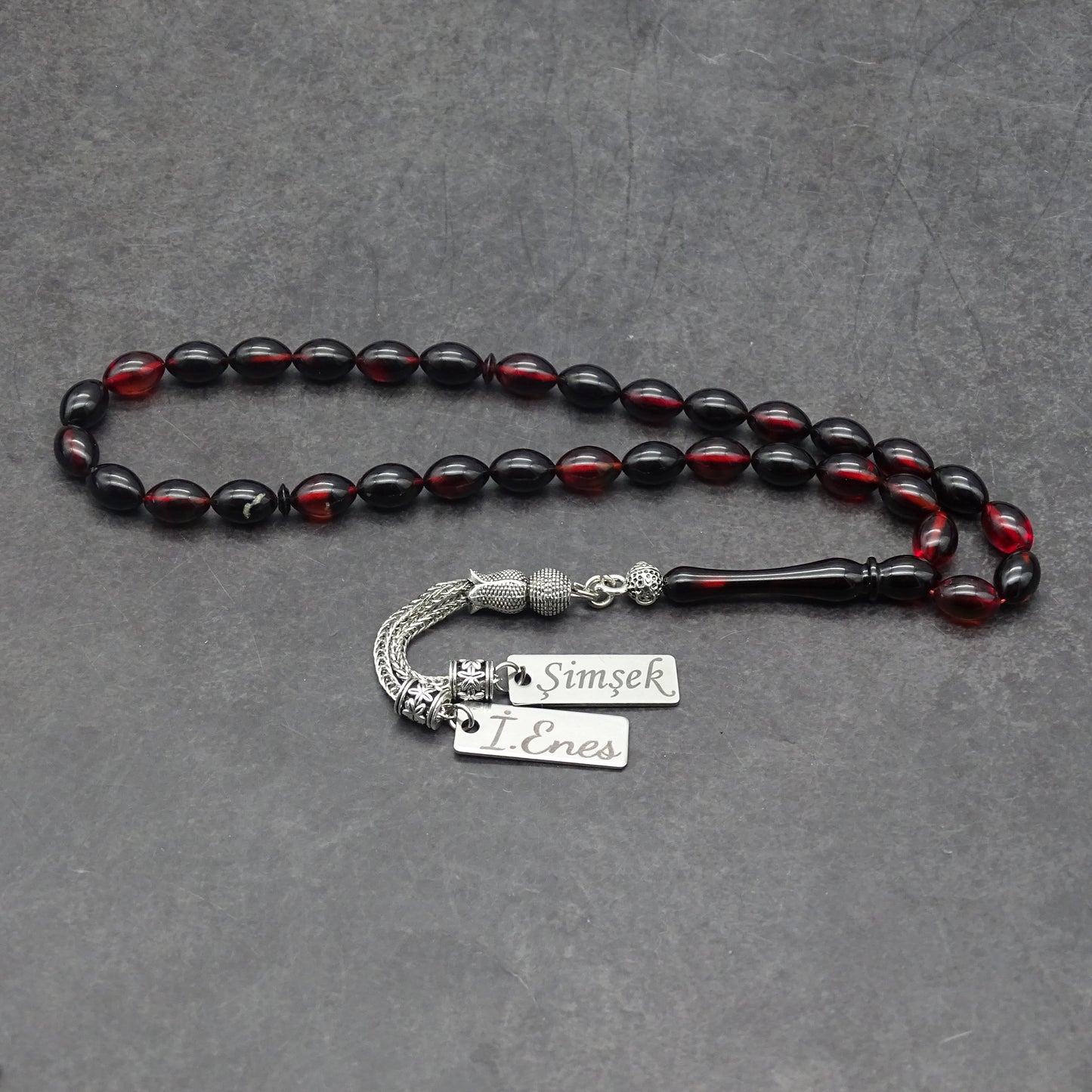 Kehribar Tesbih / Sikma Tesbih Kutulu İsim Yazılı