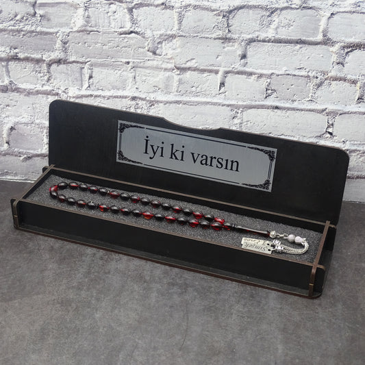 Kehribar Tesbih / Sikma Gebetskette Namen Gravur mit Box