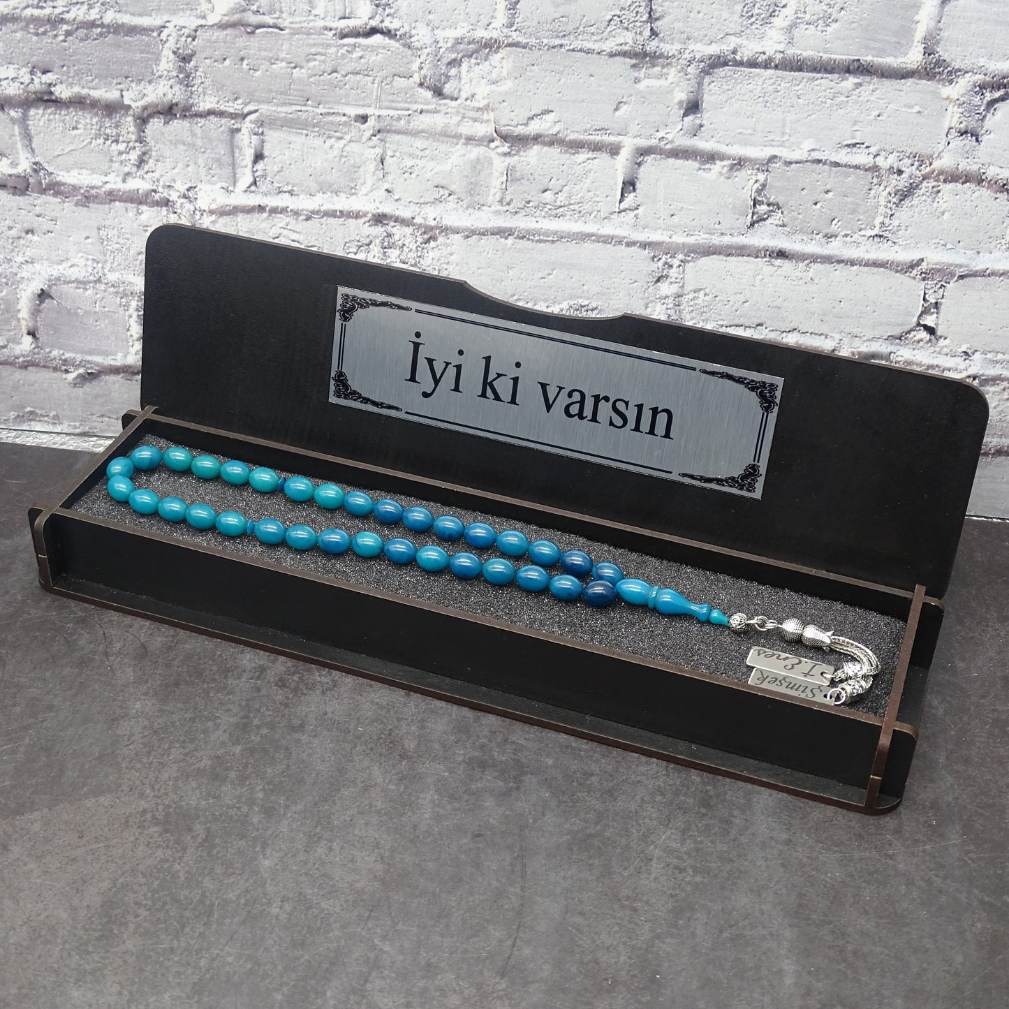 Kehribar Tesbih / Sikma Tesbih Kutulu İsim Yazılı