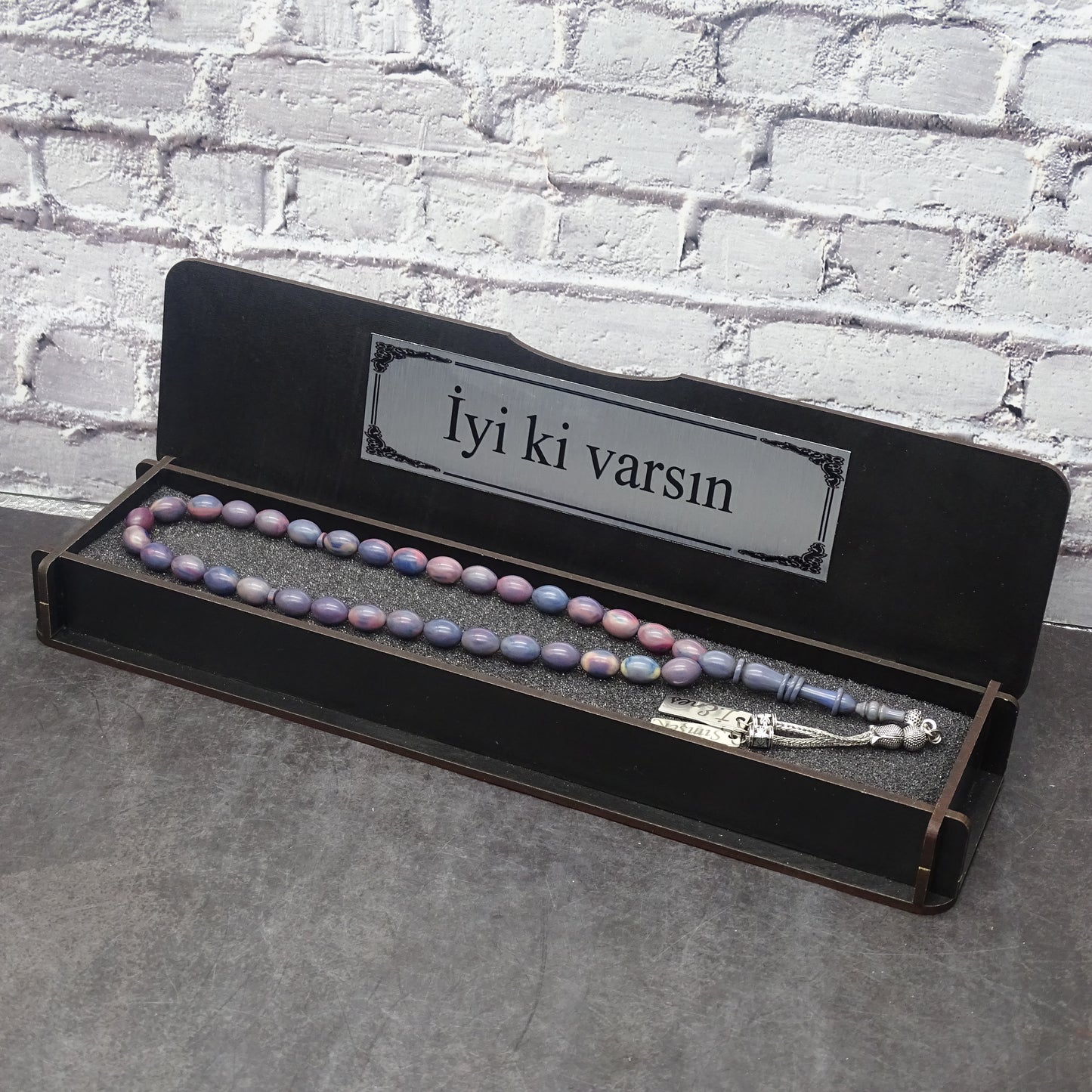 Kehribar Tesbih / Sikma Gebetskette Namen Gravur mit Box