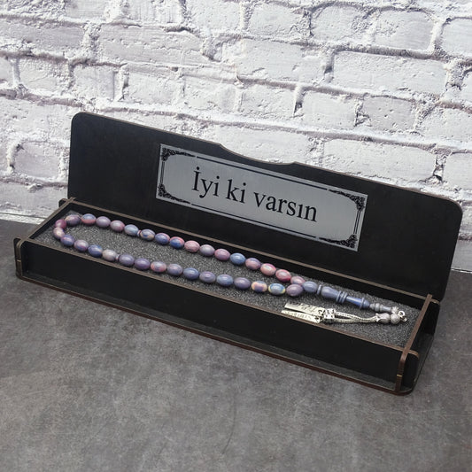 Kehribar Tesbih / Sikma Gebetskette Namen Gravur mit Box