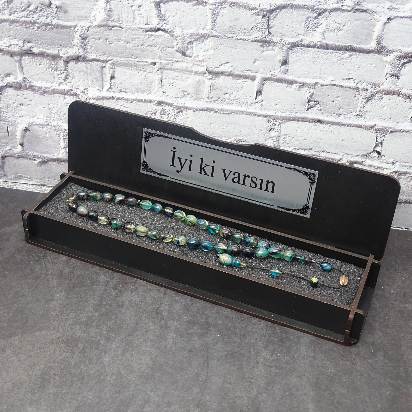 Kehribar Tesbih / Sikma Tesbih Kutulu İsim Yazılı