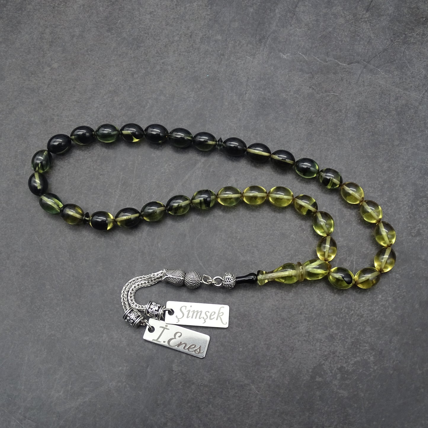 Kehribar Tesbih / Sikma Tesbih Kutulu İsim Yazılı