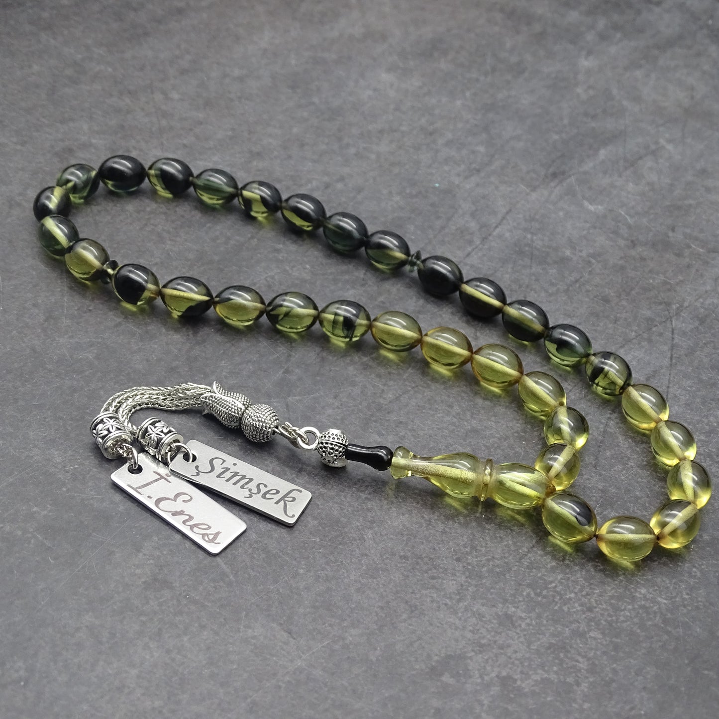 Kehribar Tesbih / Sikma Tesbih Kutulu İsim Yazılı