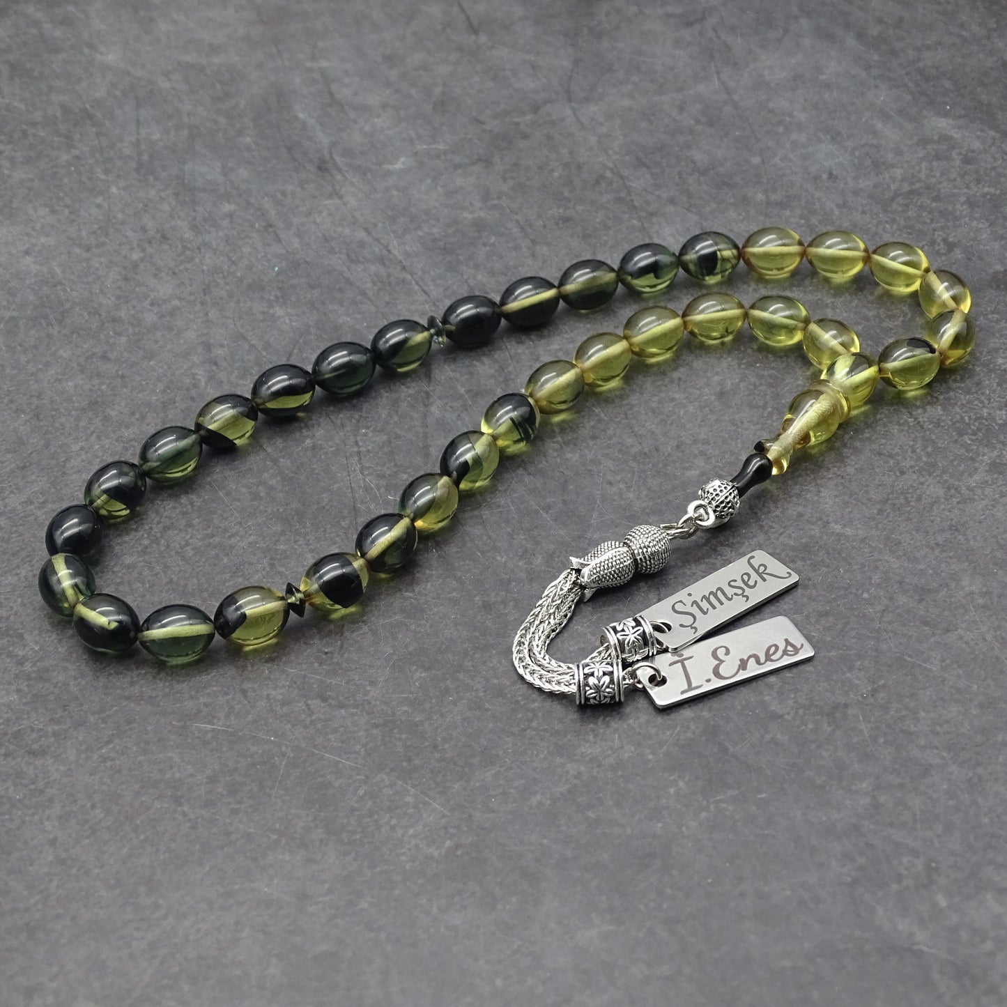 Kehribar Tesbih / Sikma Tesbih Kutulu İsim Yazılı